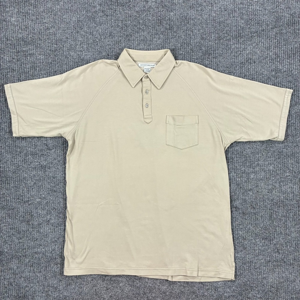 Knightsbridge Mens Polo Shirt Size Large Beige Pocket Tee Short Sleeve Casual